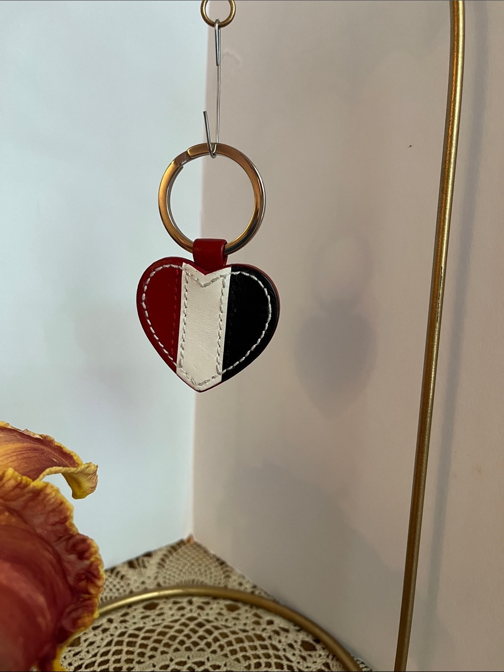Coach Red White Blue Heart Keychain